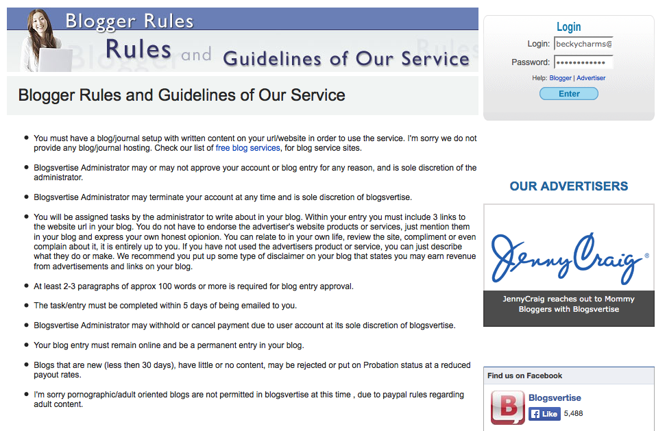 Blogger Rules and Guidelines of Our Service / Blogsvertise 5-12-2014 by BeckyCharms