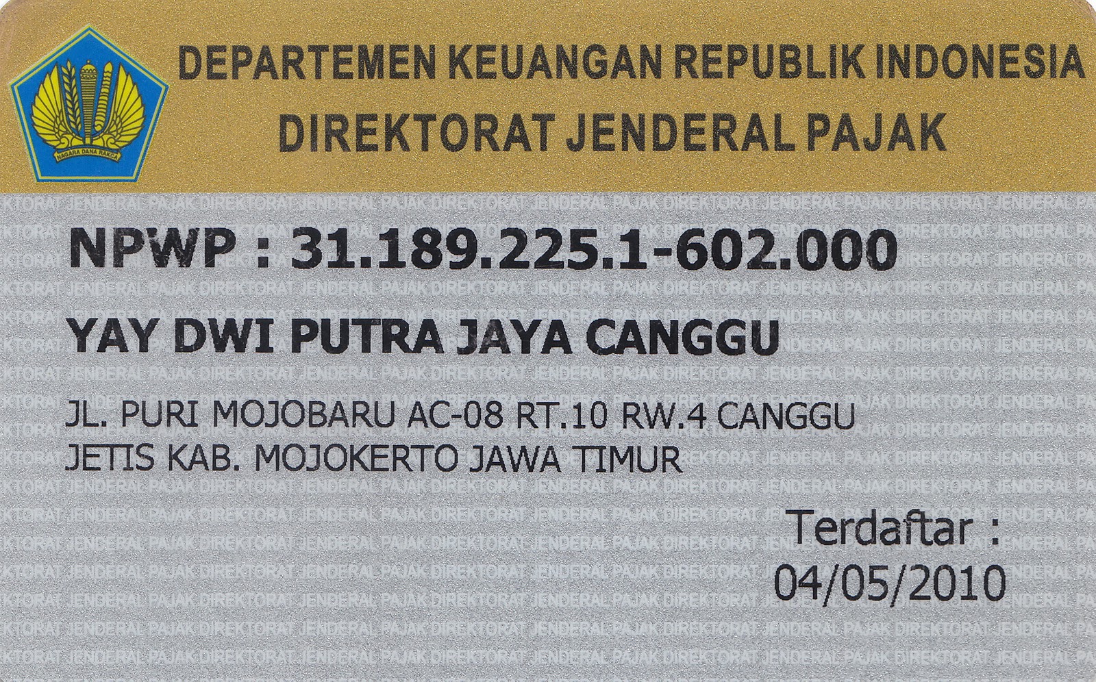 KAYU JABON 7 12 NPWP YAYASAN DWI PUTRA JAYA CANGGU