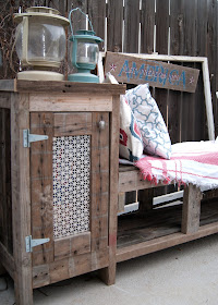 DIY Outdoor Storage Bench with side cabinet to hide BBQ supplies like charcoal!