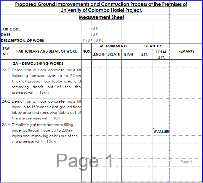 measurement sheet