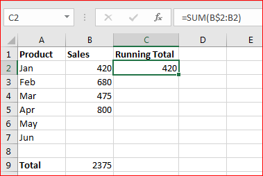 Microsoft Excel Tutorial- Running Total