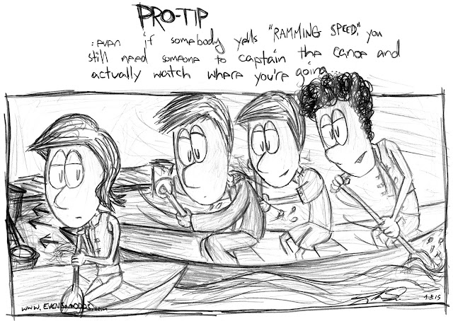 :even if somebody yells "RAMMING SPEED," you still need someone to captain the canoe and actually watch where you're going..."  *Canoe of boys narrowly missing canoe of girls to go speeding toward imminently impending dock*