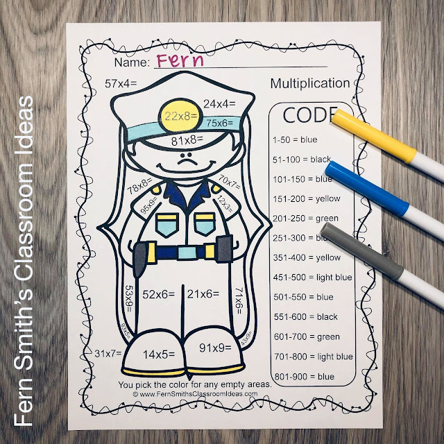 Click Here to Grab This Community Helpers Career Themed Color By Number 2-Digit By 1-Digit Multiplication Printable Worksheet Resources Bundle