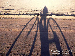 Mei's biking shadow in Atacama desert