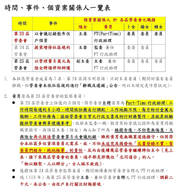 中和世紀公園社區：時間、事件、個資案關係人一覽表