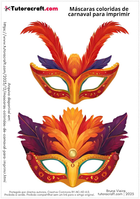 Máscaras coloridas de carnaval para imprimir