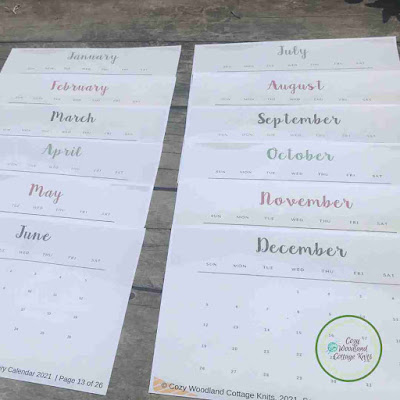 2021 calendar pages for knitting calendar