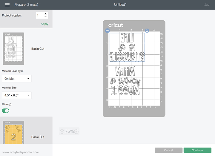 Cricut Design Space Mat Preview