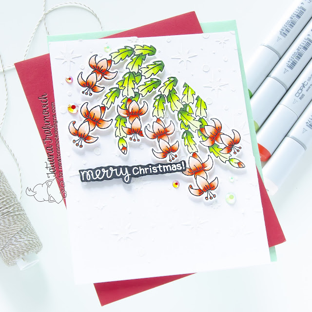 Christmas Cactus Card by Tatiana Trafimovich | Christas Cactus Stamp Set and Starfield Stencil by Newton's Nook Designs #newtonsnook #handmade