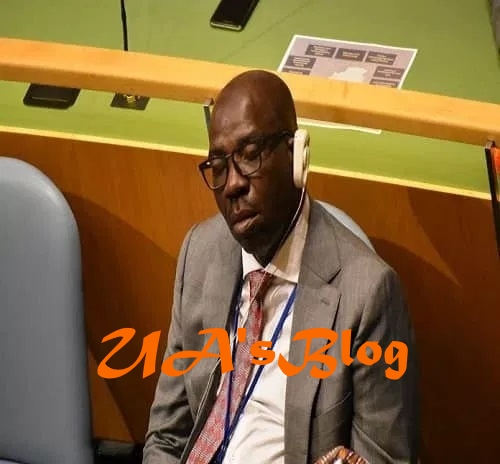 Edo state governor, Godwin Obaseki, caught on camera, sleeping at the UN general Assembly (photos)