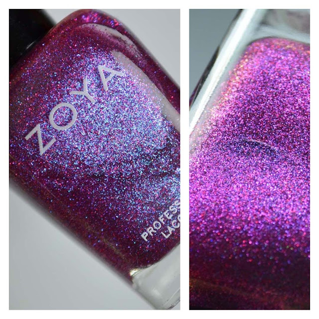 purple holographic nail polish in a bottle