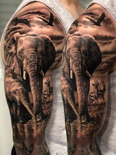 Realistic-Elephants-Sleeve-Tattoo