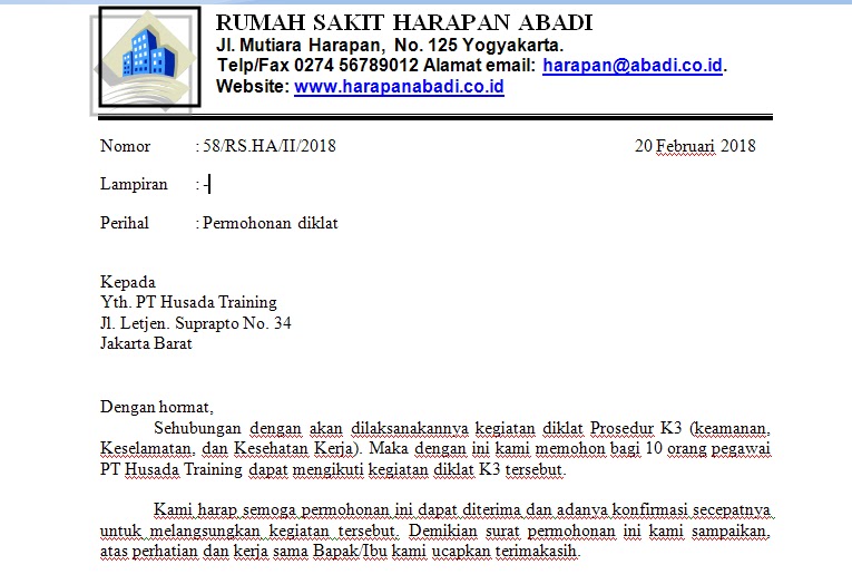 Contoh Surat Konfirmasi Full Block Style