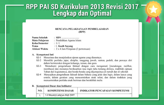 RPP PAI SD Kurikulum 2013 Revisi 2017 Lengkap dan Optimal