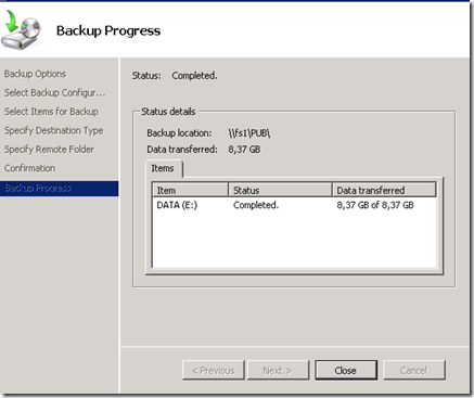 backup completed