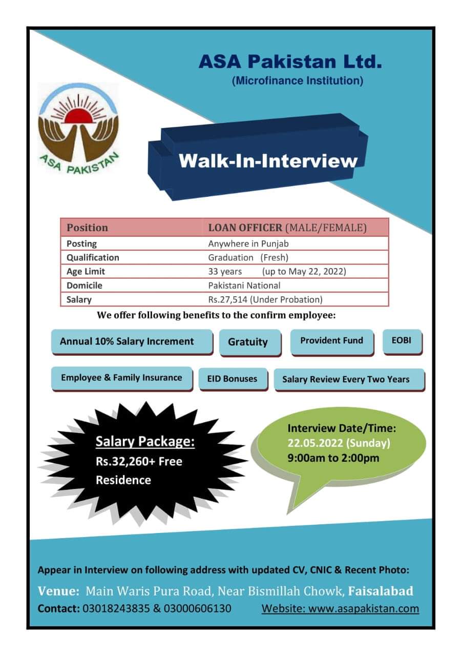 Walk In Interview in ASA Pakistan Ltd May 2022