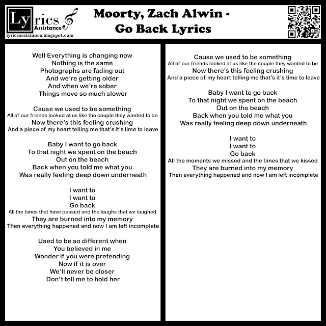 Moorty, Zach Alwin - Go Back Lyrics | lyricsassistance.blogspot.com