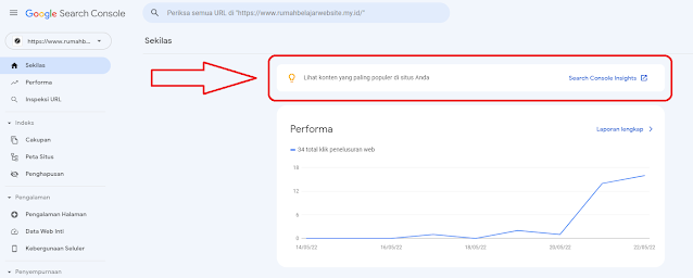 Mengakses search console insights dari google search console