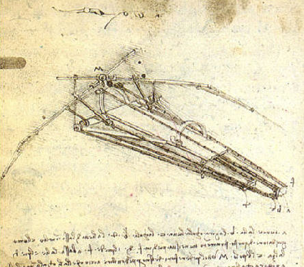 Flying Machine Design Leonardo da Vinci drawing 1400s