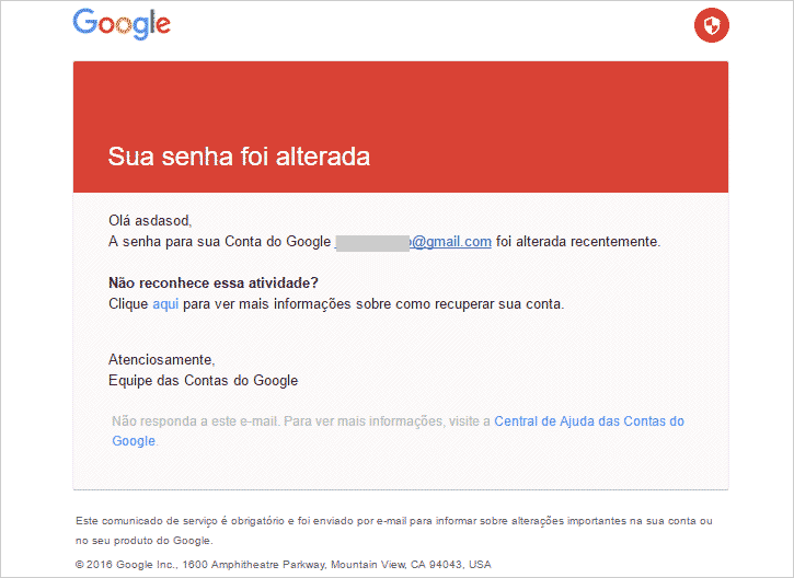 Sua senha foi alterada - Gmail