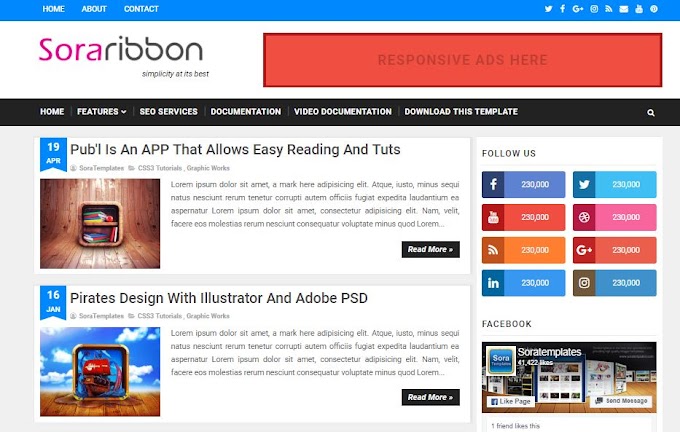 Download Sora Ribbon Responsive Blogger Template Premium free download Premium Template