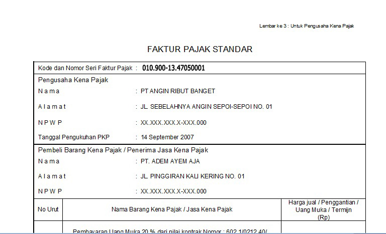 Contoh Faktur Pajak Software Zahir Accounting 