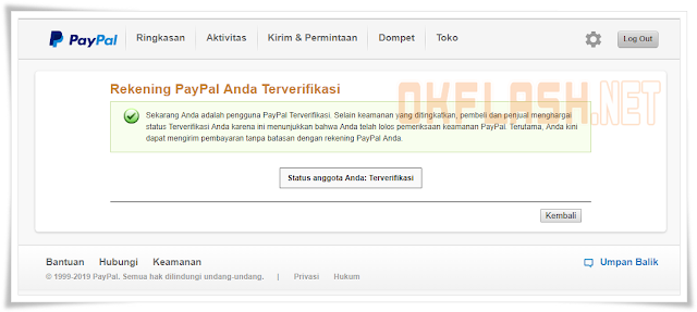 Status akun PayPal Terverifikasi