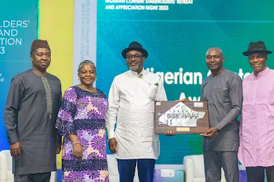 L-R: Mr Andy Odeh, NLNG General Manager External Relations and Sustainable Development; Engineer Simbi Wabote, Executive Secretary NCDMB; Dr Philip Mshelbila, MD/CEO NLNG; Mr Nnamdi Anowi, NLNG General Manager Production at the Nigerian Content Stakeholders Retreat in Bonny…recently.