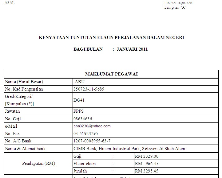 Medium berkongsi informasi: Borang tuntutan perjalanan