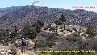 View southeast from the eastern ridge of Warren Point toward Panorama Loop Trail and highpoint 5191’, Black Rock Canyon, Joshua Tree National Park