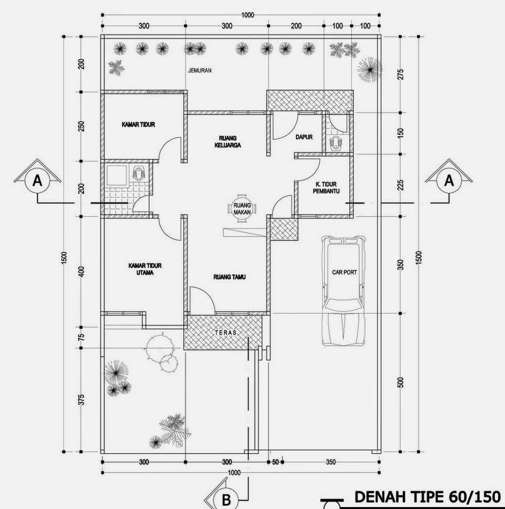 2 Contoh Gambar Denah Rumah minimalis  Type 60 Desain 