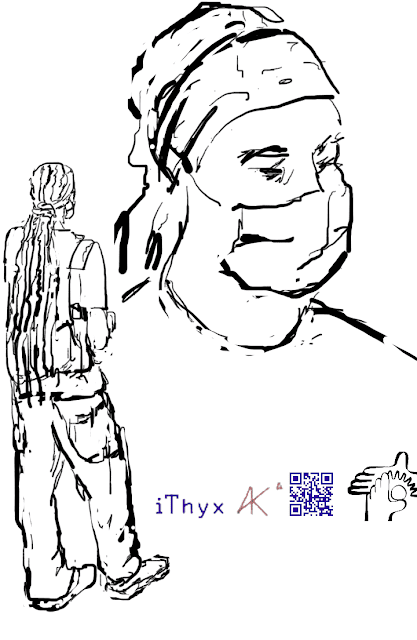 Наброски пареня в маске с очень длинными дредами. Рисунки на телефоне сделал художник #iThyx