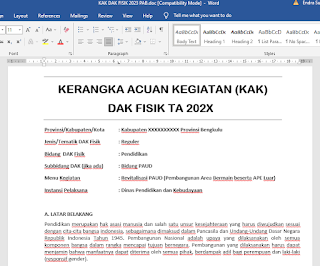 Contoh Surat Kerangka Acuan Kerja KAK DAK