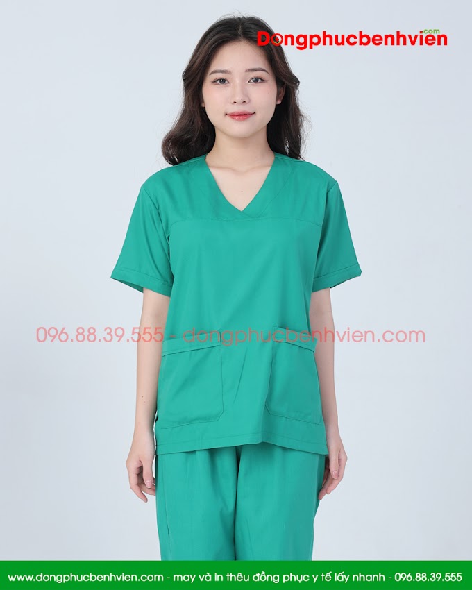 Bộ quần áo phẫu thuật nữ xanh lá cây - bộ áo blu đồng phục phẫu thuật xanh cho bác sĩ, thẩm mỹ viện,...