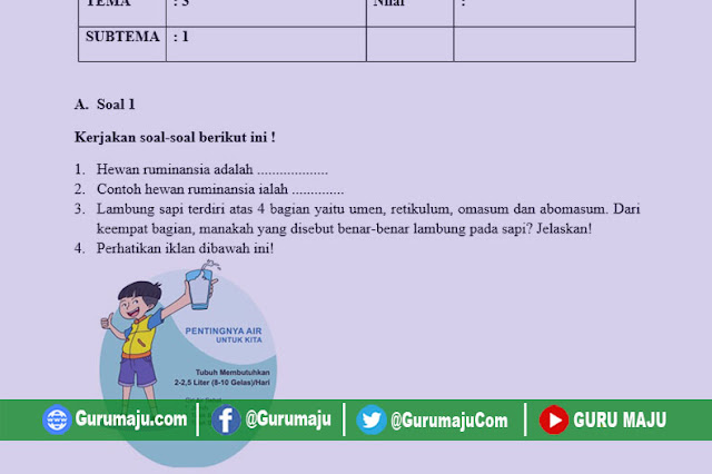 Soal UH / PH Kelas 5 Tema 3 Kurikulum 2013 Revisi Tahun 2022