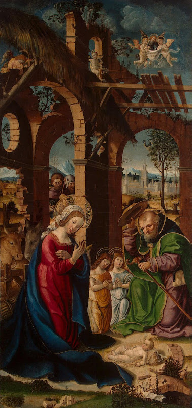 Nativity by Gandolfino da Roreto - Religious, Christianity Paintings from Hermitage Museum