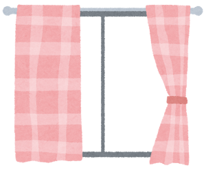 半分開いたカーテンのイラスト