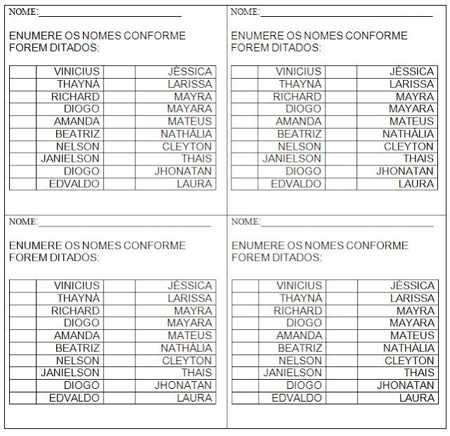 Confira nesta postagem Atividades para Alfabetização prontas para imprimir - Atividades com nomes.