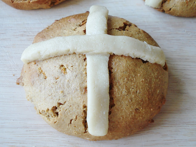 Place a marzipan cross on the Grain Free Hot Cross Bun