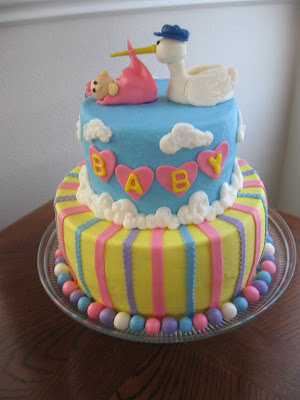 Baby Birthday Cake on Ms  Cakes  Stork Baby Shower Cake