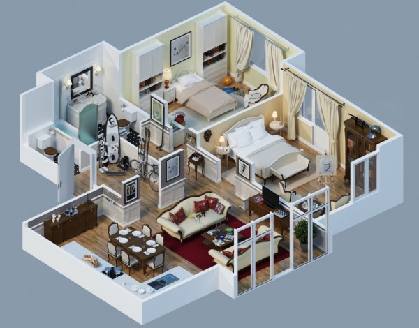 Gambar Denah Apartemen 3D Sederhana Modern