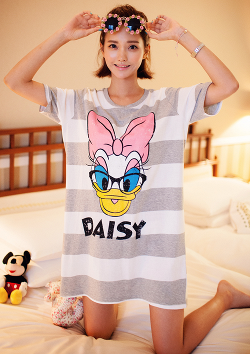 Striped Daisy Duck Print T-Shirt Dress