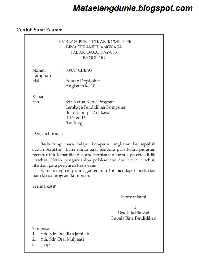 Contoh Surat Edaran Pemberitahuan Perpisahan - SUSAN AZZAHRA