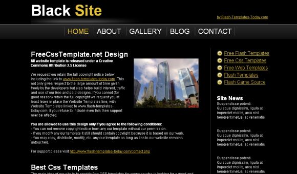 Black Yellow Site Blog Free CSS Template