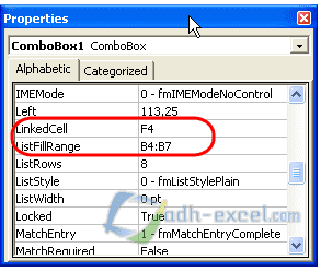 Setup Properties Combo Box