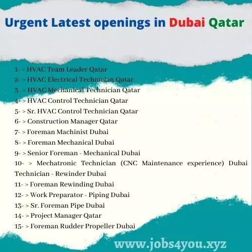 Urgent Latest openings in Dubai Qatar