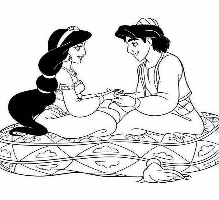 Disney Princess Jasmine And Aladdin Coloring Drawing Free wallpaper