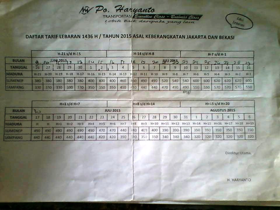 Tarif Tiket Lebaran Po Haryanto 2015 - Jalur Bus 