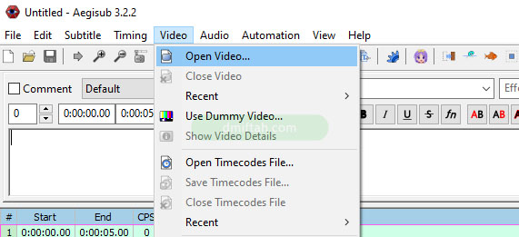 insert video untuk membuat subtitle film aegisub