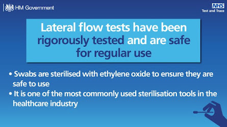 Lateral Flow testing is safe and sterile UK Government text only message